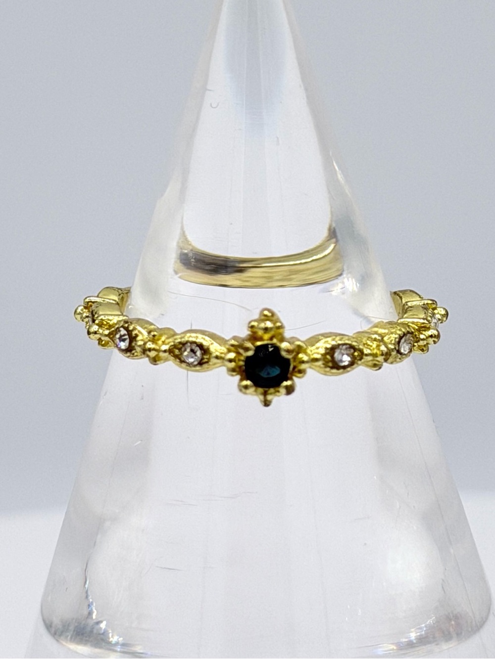 Sapphire Blue & Clear Rhinestone Gold-Tone Fashion Ring Woman’s Jewelry Size 10